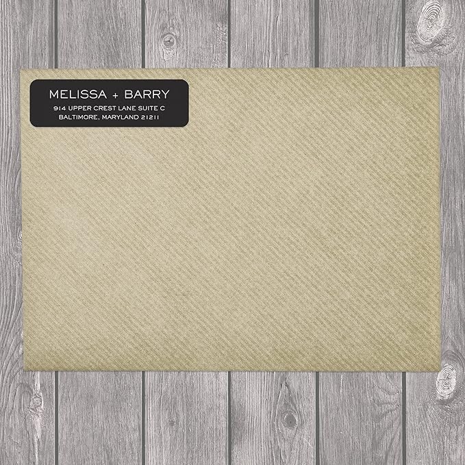 Striking Black Modern Rolled Address Labels/Roll of 250 Personalized Address Labels/Designer Return Address Stickers in Elegant Plastic Dispenser