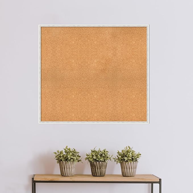 Amanti Art Natural Cork Board for Wall, 35x39 Vision Board with White Frame, Oversize Corkboard Office Decor for Home Organization, Modern Corkboard Pinboard to Display Items for Home Organization in