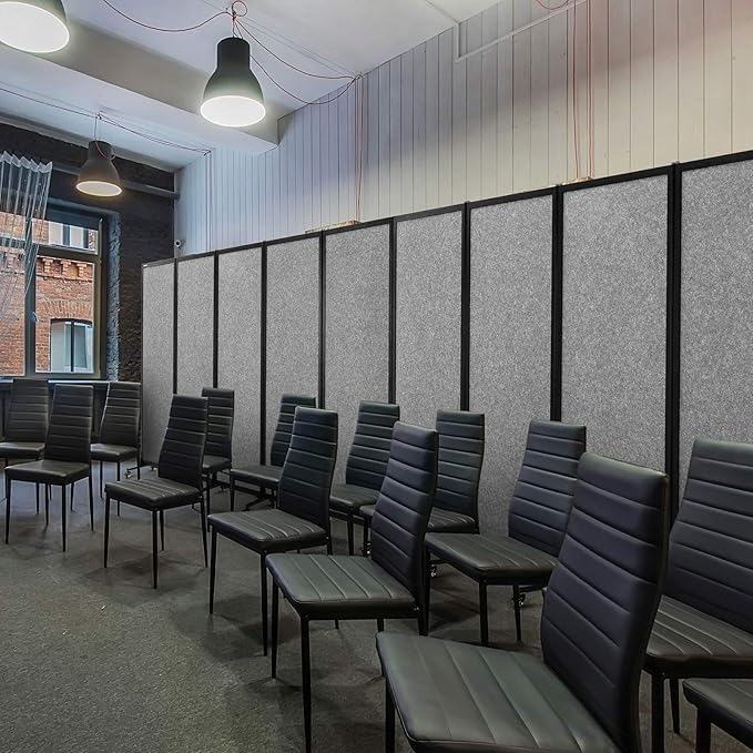 Upgrade Version Room Partition and Divider, Freestanding Rolling Dividers with Wheels,Office Privacy Screen Divider Wall,Classroom Felt Dividers,10'6"L* 6'7"H,5 Panel,Light Grey