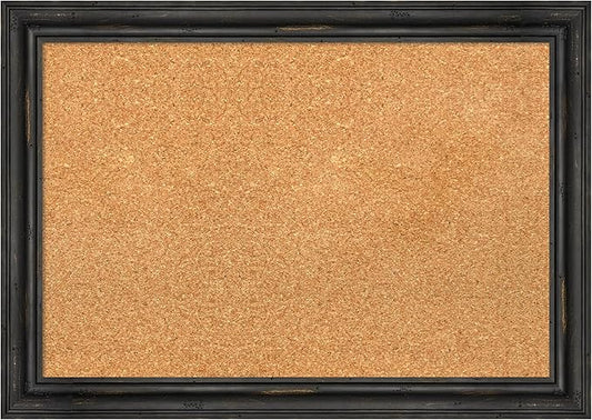Amanti Art Natural Cork Board for Wall, 19x27 Vision Board with Black Wood Frame, Medium Corkboard Office Decor for Home Organization, Rustic Farmhouse Corkboard Pinboard to display items for home