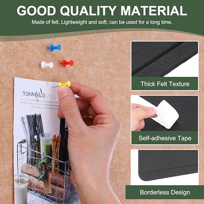 YOKIVE Felt Bulletin Board, 35 x 17.5 -Inch Foldable Decorative Pin Board Self Adhesive Felt Cork Board with 20 Pushpins, Great for Wall, Photo Display, Paste Note, Schedule(Black)