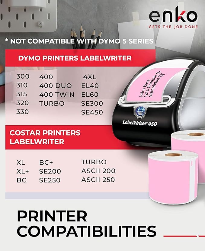 enKo [6 Rolls, 1800 Direct Thermal Labels] Pink Colored Compatible for Dymo 30256 Label (2-5/16 x 4") Use with Dymo, Rollo Thermal Printer as Shipping & Mailing Labels