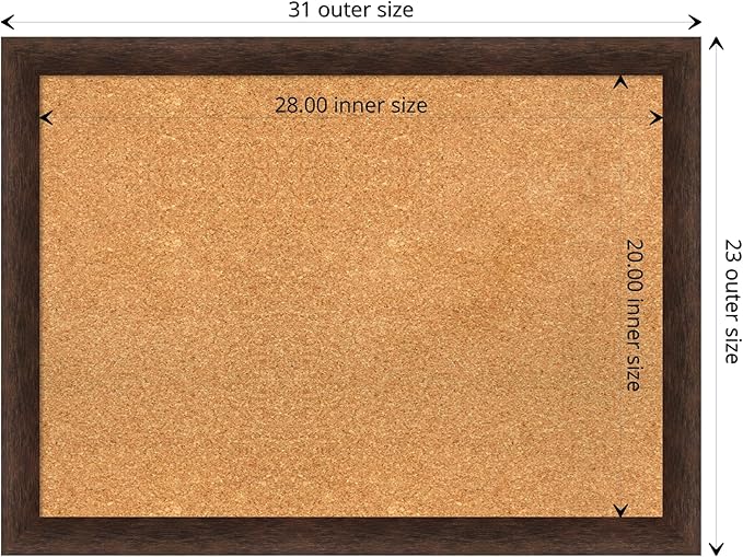 Amanti Art Natural Cork Board for Wall, 23x31 Vision Board with Brown Wood Frame, Medium Corkboard Office Decor for Home Organization, Casual Corkboard Pinboard to display items for home organization