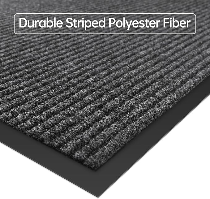 Front Door Mat, 3' x 5' Heavy Duty Indoor Outdoor Welcome Mat for Entryway, Commercial Floor Entrance, Low Profile, Non-Slip, Durable Rubber Backing for Entry, Patio, Home