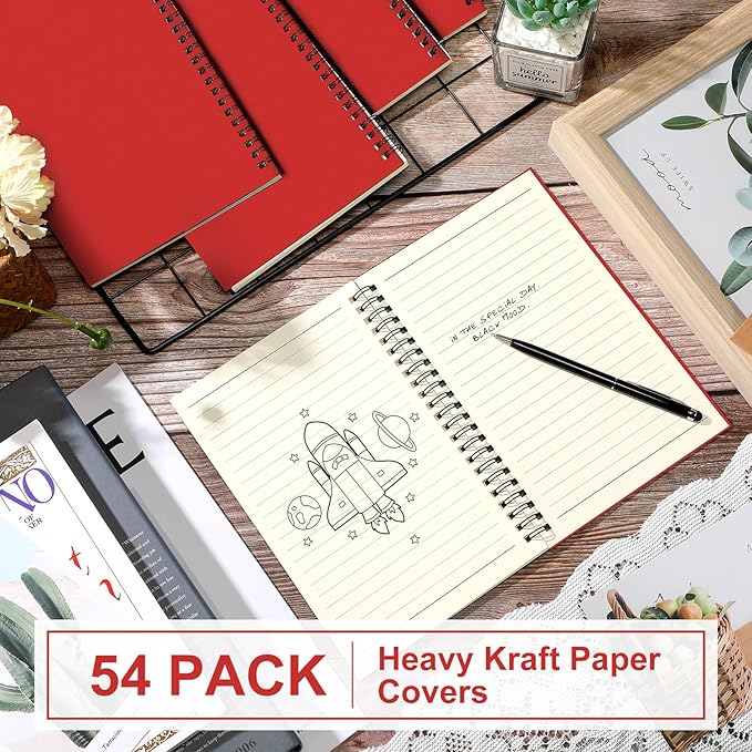 Yahenda Spiral Notebook Bulk A5 Journal Lined 8.3'' x 5.5'' Writing Composition Paper Small Notepad Subject Notebook for Students Office Business Back to School Supplies(Red,54 Pcs)