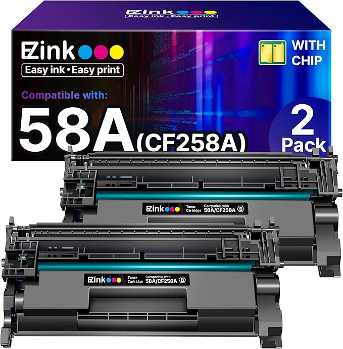 E-Z Ink 58A CF258A Toner Cartridge (with chip) Compatible Replacement for HP 58A CF258A 58X CF258X to Use with Laserjet MFP M428fdw M428dw M428fdn Pro M404n M404dn M404dw M404 M428 (2 Black)