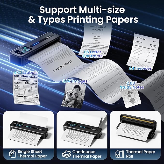 Phomemo Upgraded Portable Printer with Touchscreen, M832D Bluetooth Wireless Thermal Inkless Printer, Supports 8.5"x11" US Letter & A4, Compatible with iOS, Android, PC for Travel, Black