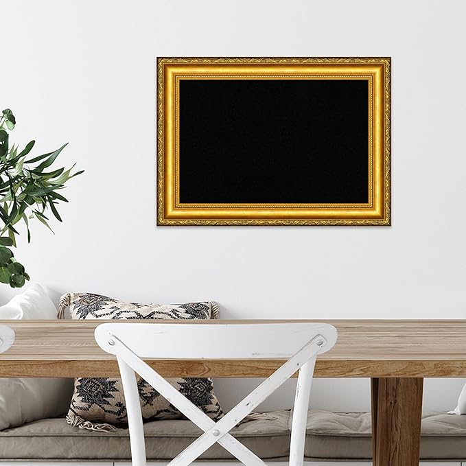 Amanti Art Black Cork Board for Wall, 16x22 Vision Board with Gold Wood Frame, Small Corkboard Office Decor for Home Organization, Traditional Corkboard Pinboard to Display Items for Home