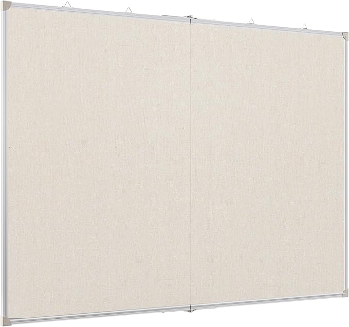 Double-Sided Large Cork Board with Linen, 48" x 36" Foldable Hanging Aluminum Framed Bulletin Board, Vision Board Pin Board Corkboards for Walls, Office, School Decor, 20 Pushpins