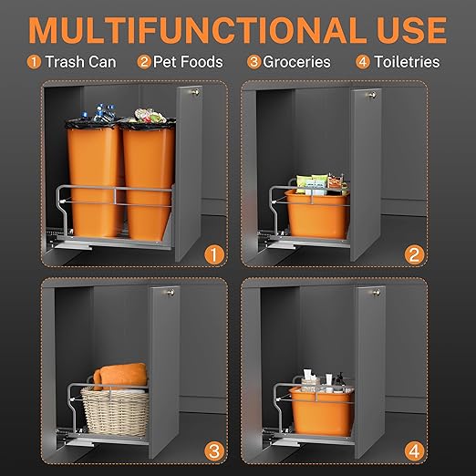 YJHome Pull Out Trash Can Under Cabinet with Soft-Close Slides, Garbage Can Not Included, Cabinet Trash Can Pull Out Kit with Door Mounting Kit, Requires Minimum Cabinets Opening 17" W X 24" D