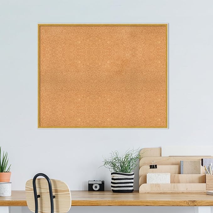 Amanti Art Natural Cork Board for Wall, 33x41 Vision Board with White Frame, X-Large Corkboard Office Decor for Home Organization, Modern Corkboard Pinboard to Display Items for Home Organization in