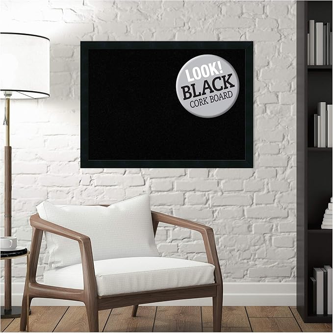 Amanti Art Black Cork Board for Wall, 22x30 Vision Board with Black Wood Frame, Medium Corkboard Office Decor for Home Organization, Modern Contemporary Corkboard Pinboard to display items for home