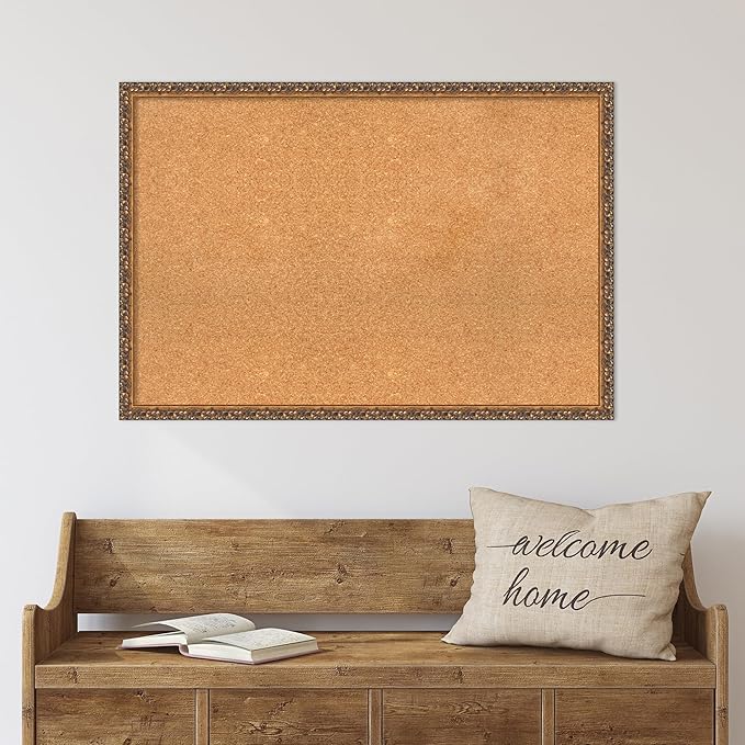 Amanti Art Natural Cork Board for Wall, 26x38 Vision Board with Bronze Frame, Large Corkboard Office Decor for Home Organization, Traditional Corkboard Pinboard to Display Items for Home Organization