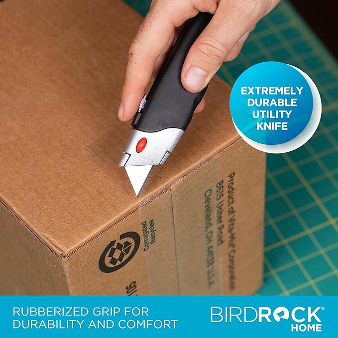 INTERNET'S BEST Premium Utility Knife Set | Retractable Box Cutter with Rubber Handle | Heavy-Duty Cutting for Cardboard, Carpet, Plastic | Retractable Blade | Includes 2 Razor Knives & Extra Blades
