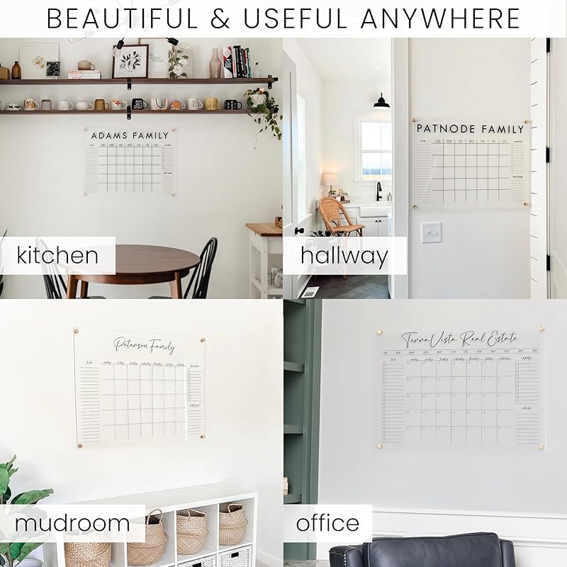 Personalized Clear Acrylic Calendar for Wall, Calendar Whiteboard for Wall, Dry Erase Wall Calendar, Wall Calendar Organizer System for Home (Block, Navy, 38"W x 26"H)