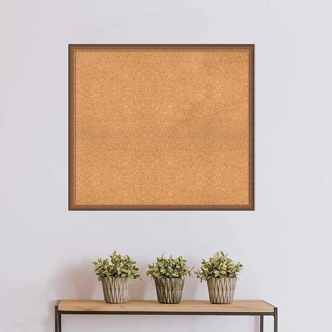 Amanti Art Natural Cork Board for Wall, 34x38 Vision Board with Bronze Frame, X-Large Corkboard Office Decor for Home Organization, Modern Corkboard Pinboard to Display Items for Home Organization in