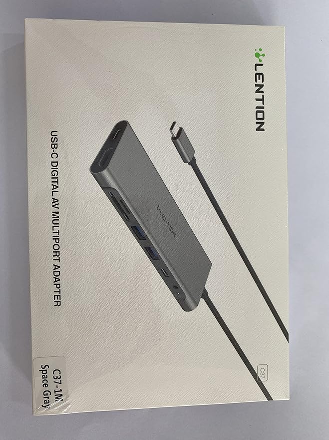 LENTION 3.3FT Long Cable USB C Hub with 4K HDMI, 2 USB 3.0, Card Reader, Aux, Type C Data/Charging Compatible 2024-2016 MacBook Pro, Mac Air/Surface, More, Stable Driver Adapter (CB-C37, Space Gray)