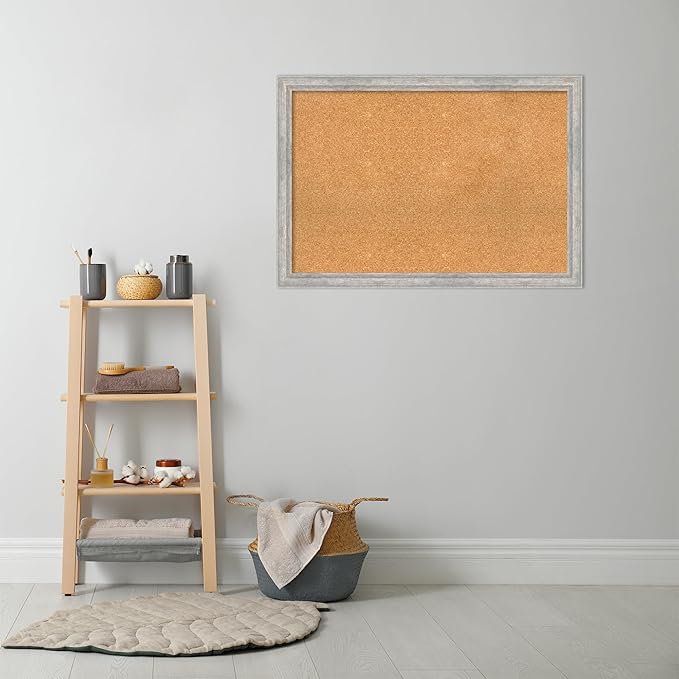 Amanti Art Natural Cork Board for Wall, 27x39 Vision Board with Silver Wood Frame, Large Corkboard Office Decor for Home Organization, Modern Contemporary Corkboard Pinboard to display items for home