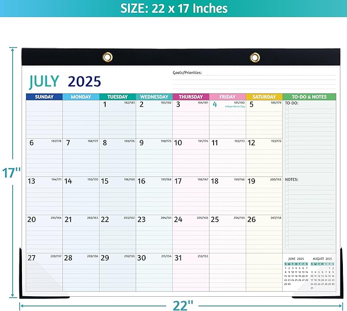 2025-2026 Desk Calendar – Shipped Flat, Large Desk Calendar, 22'' x 17'', Jul 2025 – Dec 2026, 18 Monthly Calendar, Best Desk/Wall Calendar with Desk Pad, To-do Lists, Ruled Blocks, Corner Protectors