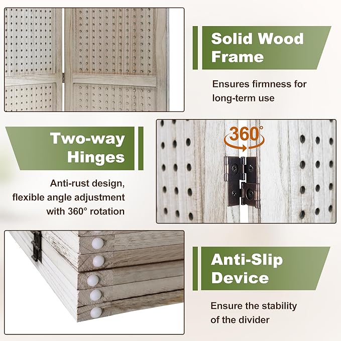 NicBex 8 Panel Pegboard Display,5.6FT Wood PegBoard Room Dividers,Folding Privacy Screens Portable Freestanding Display Board for Craft/Art Shows,Room Separation,Natural Wood