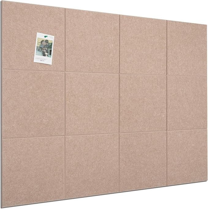 Large Cork Board for Office 48 x 36 in, Brown Bulletin Board, 12 Pack Felt Wall Tiles with Pushpins, Cork Boards for Wall Pin Board Tack Board Cork Boards