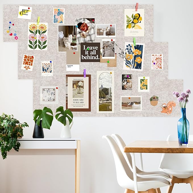 AKTOP Cork Bulletin Board 12x12, 1/2" Thick Felt Cork Board Tiles 12 Pack, Small Square Pin Board for Wall, Self Adhesive Corkboards with 120 Push Pin Wood Clips for School, Home & Office, Latte