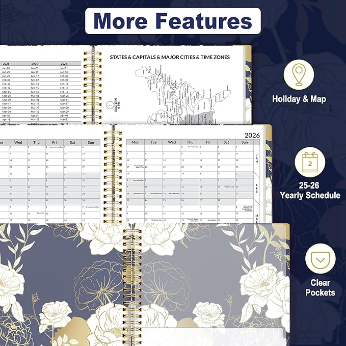 SUNEE 2025-2026 Appointment Book, Quarter-Hourly, Weekly & Monthly - from July 2025 to June 2026, 6.4"x8.3" Academic Planner, Flexible Cover, Note Pages, Pockets, Bookmark, Spiral Binding, Vintage