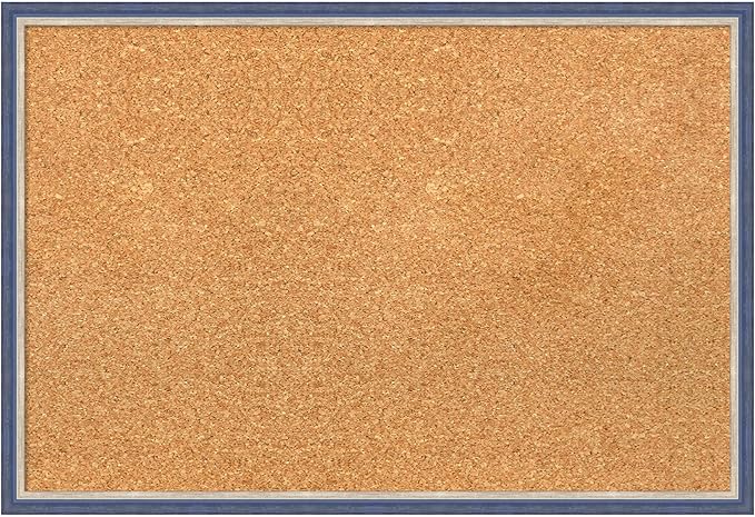 Amanti Art Natural Cork Board for Wall, 17x25 Vision Board with Blue Wood Frame, Medium Corkboard Office Decor for Home Organization, Modern Contemporary Corkboard Pinboard to display items for home