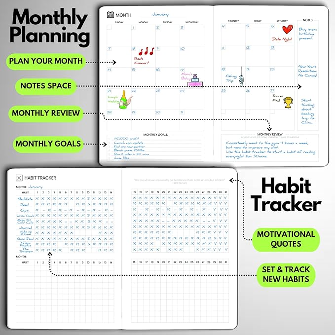Undated Daily Planner – 6-Month A5 Productivity Organizer with Full Page Per Day, Hourly Schedule, Goal Setting, Habit Tracker, Weekly & Monthly Pages – Hardcover Time Management Notebook (Lime Green)