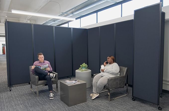 Versare Room Divider 360 Portable Wall Partition | Folding Panels | Large Freestanding Divider | Locking Wheels | Temporary Room Separator | 25' x 7'6'', Ocean