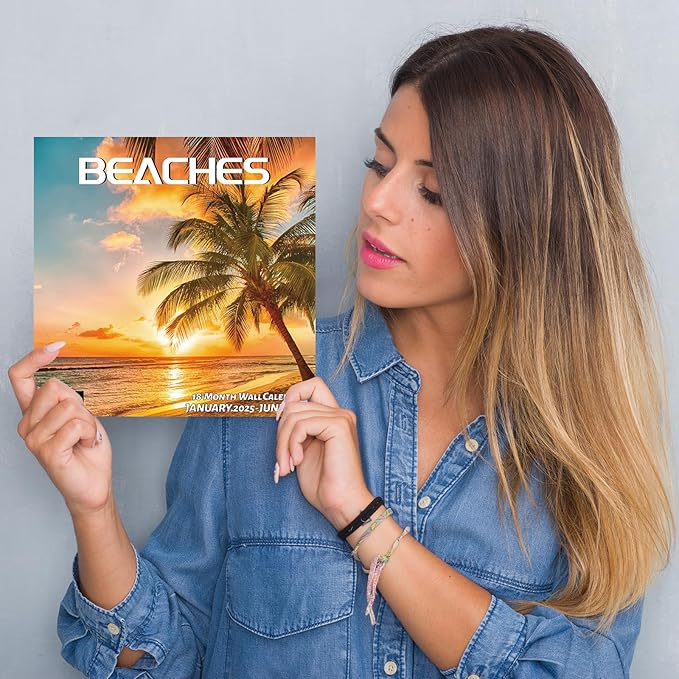 2025 Wall Calendar BEACHES, 18 Months Hangable Wall Calendars, Beach Calendars 2025-2026, 12" x 24" (Open), Thick Glossy Paper, Organizing & Planning