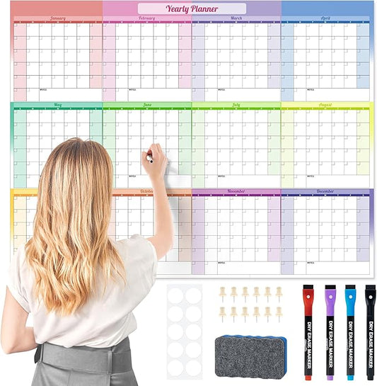 Ospelelf Undated Large Dry Erase Wall Calendar 12 Month Laminated 2025 Calendar 36.6'' x 48'' Yearly Monthly Family Calendar