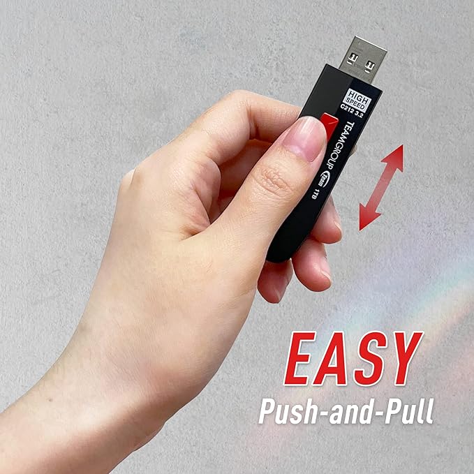 TEAMGROUP C212 Extreme Speed 1TB 1000/800MB/s USB 3.2 Gen 2 Easy Push-and-Pul Flash Thumb Drive External Data Storage Memory Stick Compatible with Computer/Laptop/PS4 PS5 TC21231TBB01