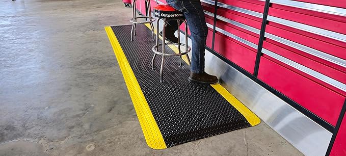 Rhino Mats, American Classic Diamond Anti-Fatigue Mats, Industrial Ergonomic Comfort Standing Mat for Work, Home, Garage, Office, Kitchen or Anywhere (Black/Yellow 9/16" Thick, 4 FT. x 16 FT.)