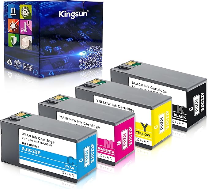 SJIC22P Pigment Ink Cartridge Kit Remanufactured Replacement for Colorworks TM-C3500 TM-C3510 TM-C3520 (C33S020577, C33S020581, C33S020582, C33S020583)