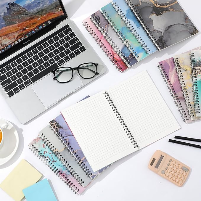 Fuutreo 12 Pcs Spiral Notebook for Work A5 8.3 x 5.7 Inch College Ruled Spiral Journal Notebook Kraft Cover Ruled Paper, 12 Color, 60 Sheets, 120 Pages for Office School(Marble Pattern)