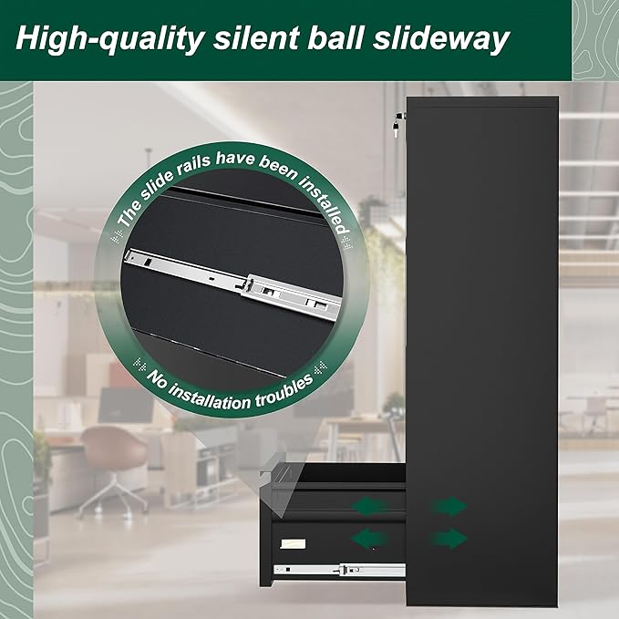 Superday Filing Cabinet Lateral File Cabinet 4 Drawer, Filing Cabinets with Lock, Locking Metal File Cabinets for Home OfficeLegal/Letter/A4/F4(Black)