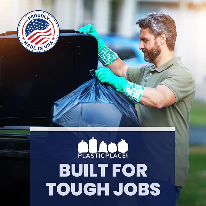 Plasticplace 55-60 Gallon Trash Bags │ 1.5 Mil │ Black Heavy Duty Garbage Can Liners │ 36” x 58” (100 Count)
