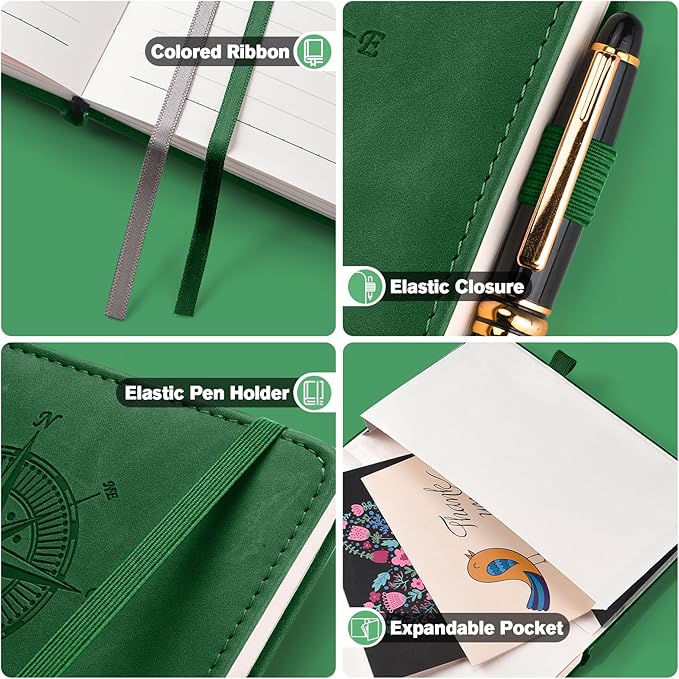 Notebook Journal for Women Men: Leather Journal for Writing, Hardcover College Ruled Journals Notebooks with Thick Paper, Large A4 Daily Journal for Travel, Diary, Gifts for Teens, 8.5"×11", Green