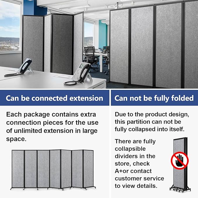 Room Partition,Office Divider,Portable Commercial Screen Dividers,Privacy Partition Separator,Classroom School Dividers,10'6"L* 6'7"H,5 Panel,Light Grey