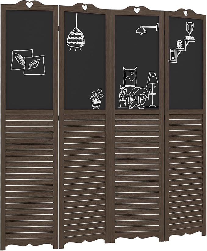 NicBex Room Divider 4 Panel Room Dividers with Black Boards Partition Room Dividers and Folding Privacy Screens 5.5 FT Wall Divider for Home, Office, Room Separation,63.75"W x 0.75"D x 67.75"H,Brown