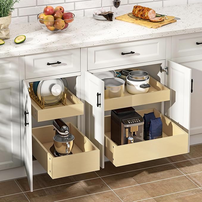 WelFurGeer Soft Close Pull Out Drawers for Cabinets, 32" W x 22" D Pull Out Cabinet Organizer, Smooth Slide-Out Shelves for Kitchen Cabinets, Durable Pullout Drawers for Home & Kitchen Organization