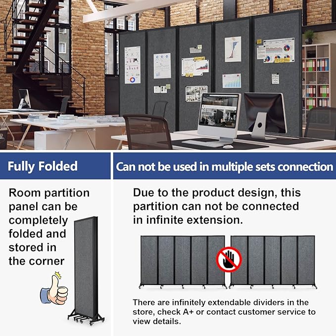 Room Partition,Folding Privacy Divider,Office Partition Dividers,Office Dividers Wall, 10'6"W x 6'7"H,Grey