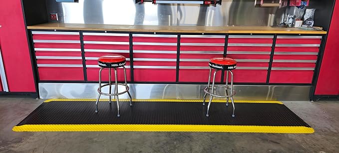 Rhino Mats, American Classic Diamond Anti-Fatigue Mats, Industrial Ergonomic Comfort Standing Mat for Work, Home, Garage, Office, Kitchen or Anywhere (Black/Yellow 9/16" Thick, 4 FT. x 22 FT.)