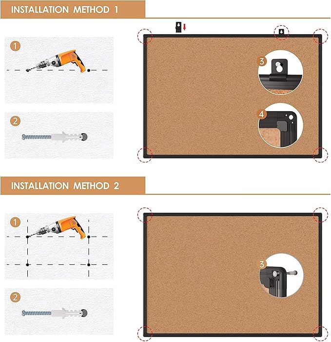 Board2by 2-Pack Cork Board Bulletin Board 24 x 36, Black Aluminium Framed 2 x 3 Corkboard, Office Board for Wall Cork, Large Wall Mounted Notice Pin Board with 32 Push Pins for School, Home & Office