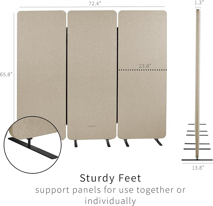 VIVO Freestanding 72 x 66 inch Privacy Panel, Cubicle Divider, Acoustic Wall Partition, x3 24 inch Panels, Beige, PP-3-T072BE