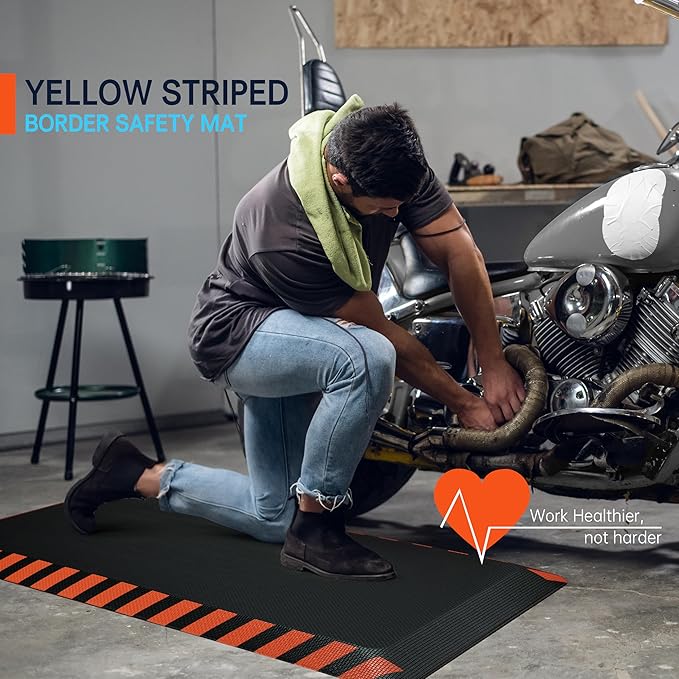 FEATOL Anti Fatigue Mats Industrial, Ergonomic Standing Floor Mat for Work for Stand, Black with Orange Border Safety 24" x 70"-Support for Leg & Back Pain