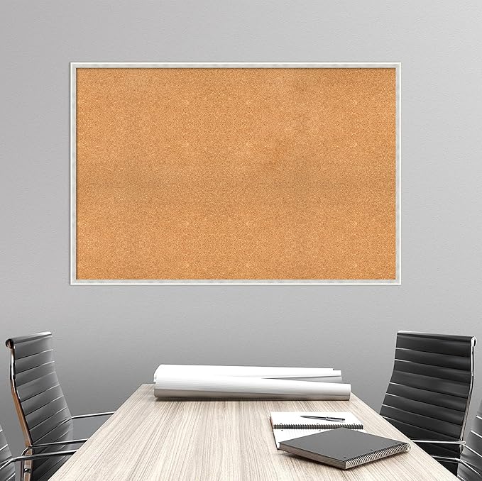 Amanti Art Natural Cork Board for Wall, 33x49 Vision Board with White Frame, Oversize Corkboard Office Decor for Home Organization, Modern Corkboard Pinboard to Display Items for Home Organization in