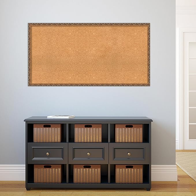 Amanti Art Natural Cork Board for Wall, 26x50 Vision Board with Bronze Frame, Oversize Corkboard Office Decor for Home Organization, Traditional Corkboard Pinboard to Display Items for Home