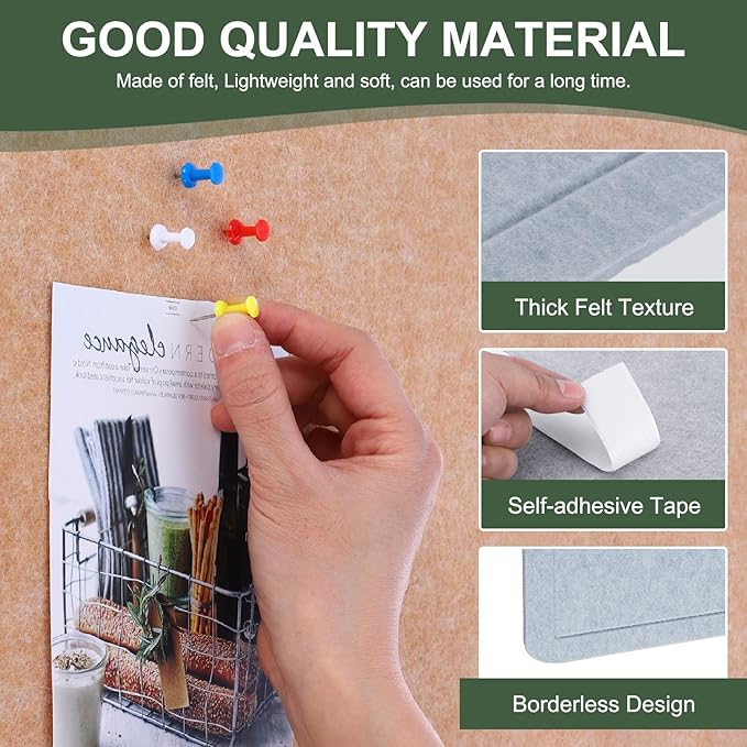 YOKIVE Felt Bulletin Board, 48 x 36 -Inch Foldable Decorative Pin Board Self Adhesive Felt Cork Board with 20 Pushpins, Great for Wall, Photo Display, Paste Note, Schedule(Light Gray)